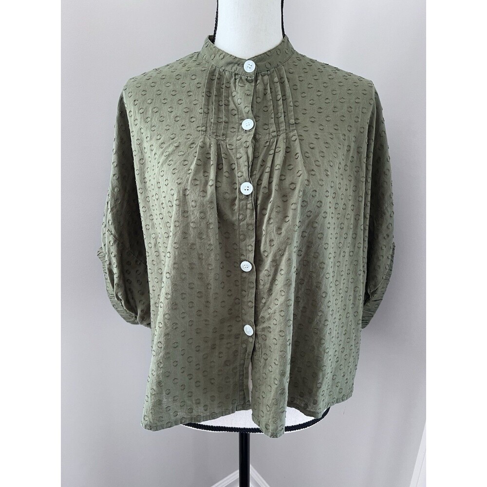 Emerson Fry India Collection Mandarin Collar Blouse Green One Size EUC